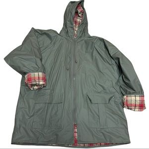 Vintage Misty Harbor Green Plaid Tartan Lined Hooded Rain Coat Size 1XL